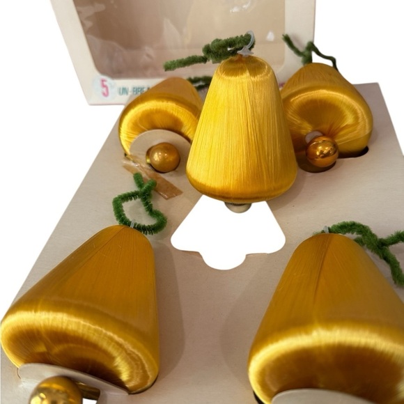 Lidco Magic Box 5 Vintage Silk  Unbreakable Gold Christmas Tree Bells In Box - Picture 7 of 8